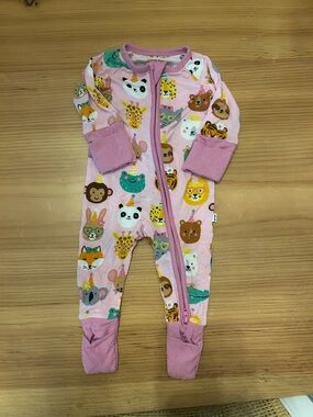 Little Sleepies Pink Animal Faces Footed One-Piece